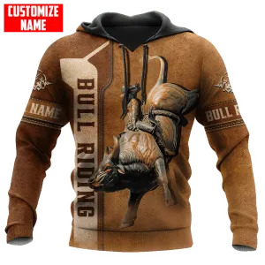 Personalized Bull Riding Brown Hoodie