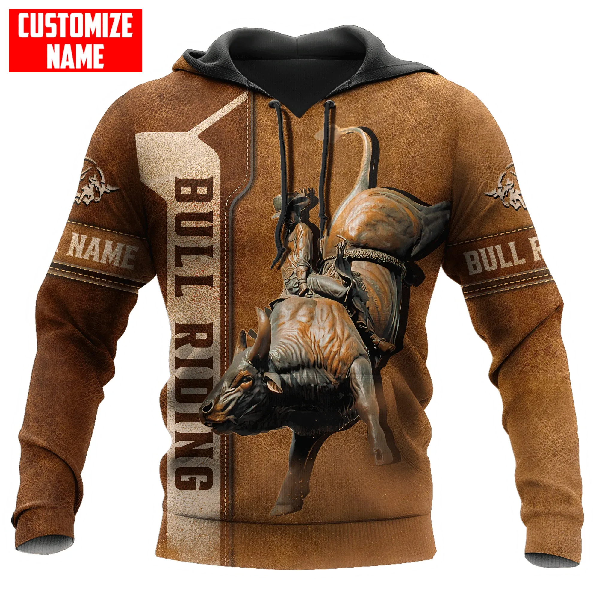 Personalized Bull Riding Brown Hoodie