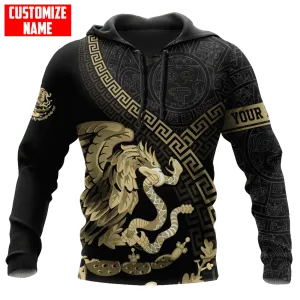 Personalized Mexico Aztec Gold Hoodie, Mexican Aztec Hoodie 3D For Men And Women, Aztec Hoodie