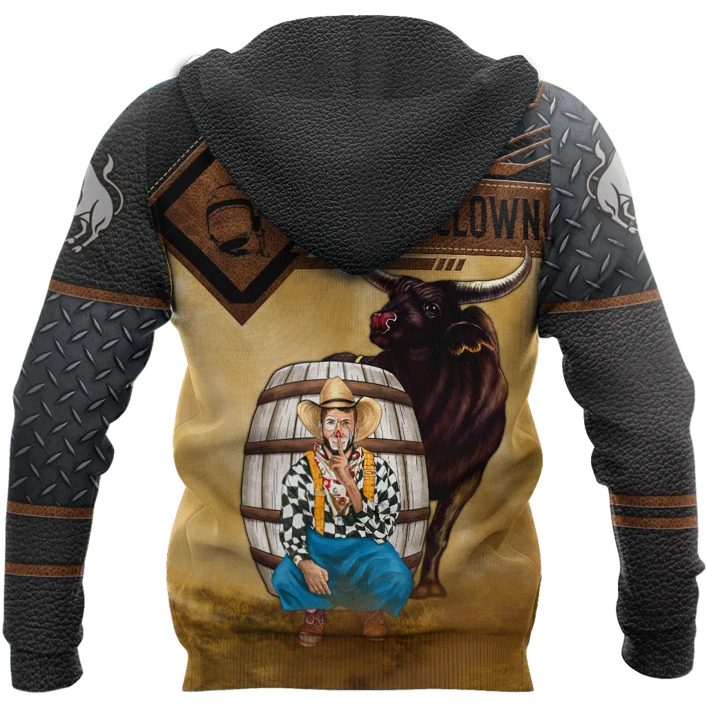 Personalized Name Bull Riding Hoodie Rodeo Clown 3D Hoodie For Men Women
