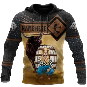 Personalized Name Bull Riding Hoodie Rodeo Clown 3D Hoodie For Men Women