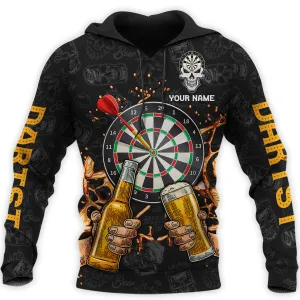 Personalized Name Darts Player All Over 3D Hoodie Printed Unisex Shirt, Gift for Dart Lover