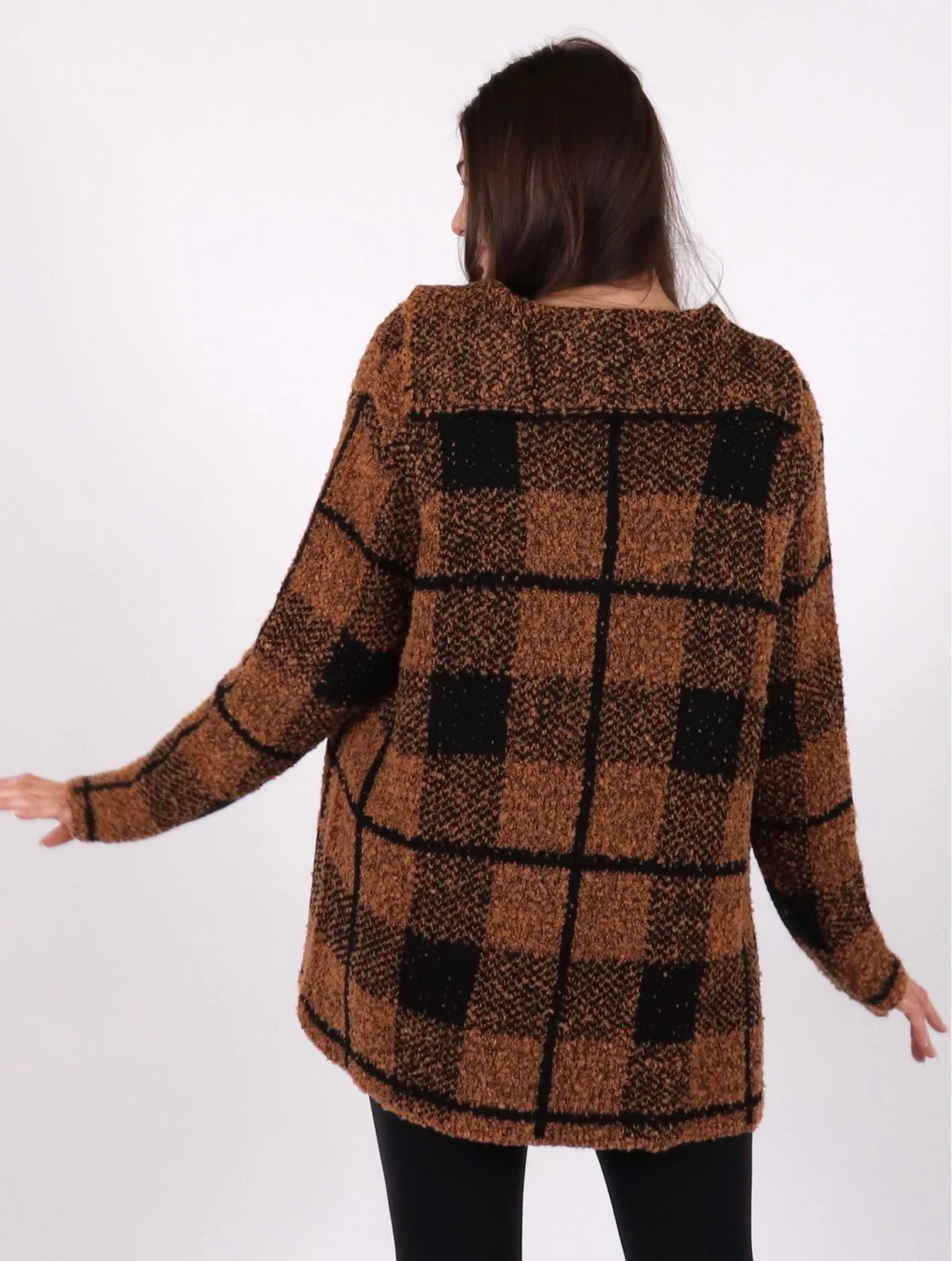 Plaid Fuzzy Knit Cardigan