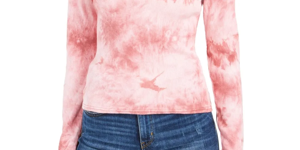 Planet Gold Junior's Tie Dye Mock Neck Top Pink Size X-Small