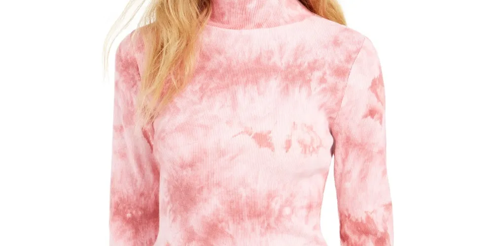 Planet Gold Junior's Tie Dye Mock Neck Top Pink Size X-Small