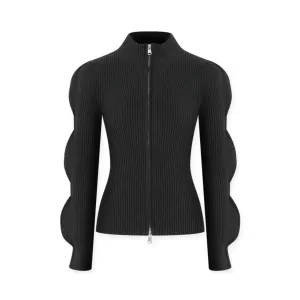 Pre Order:  Wavy Sleeves Turtleneck Zip-Up Sweater