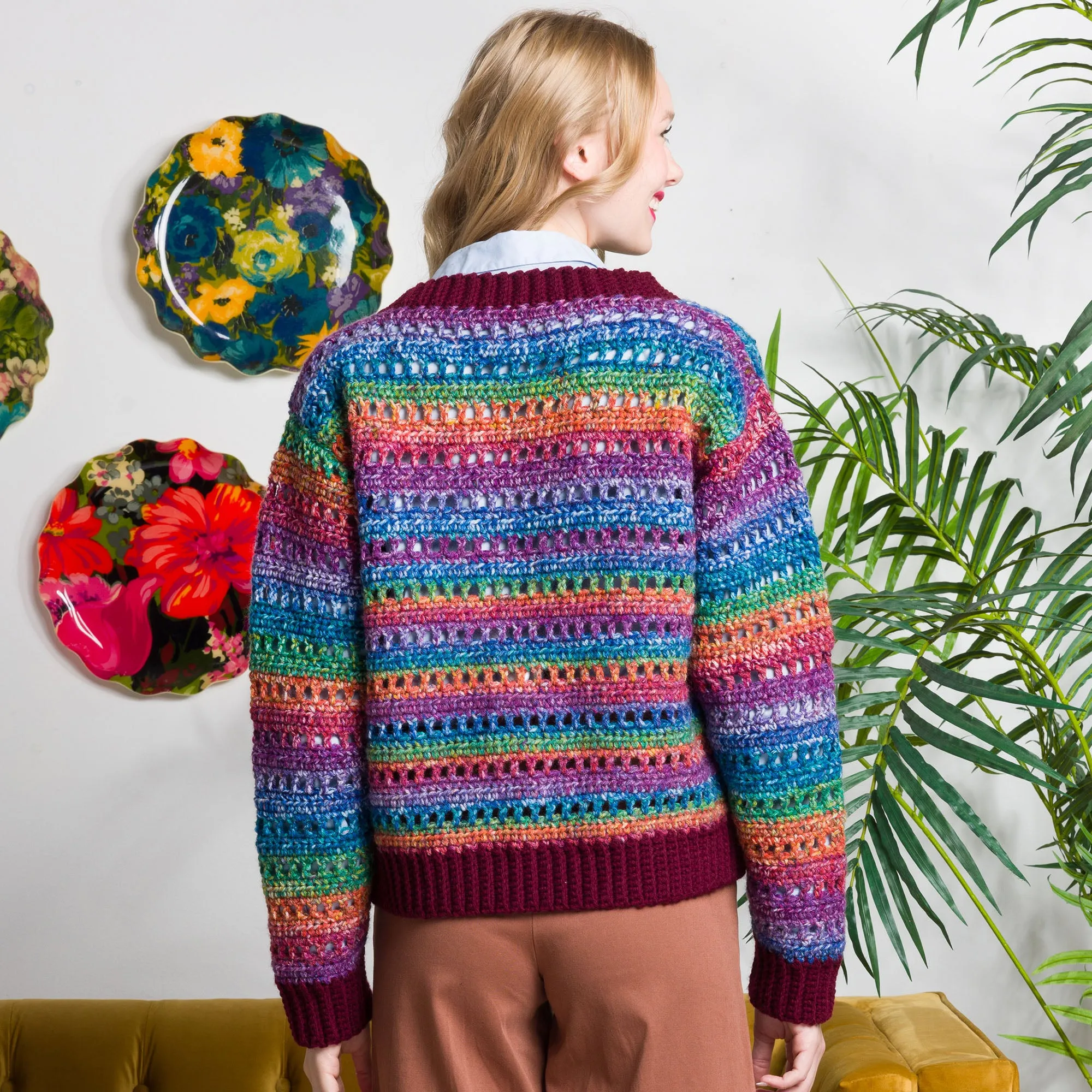 Red Heart Crochet Airy Stripes Cardigan