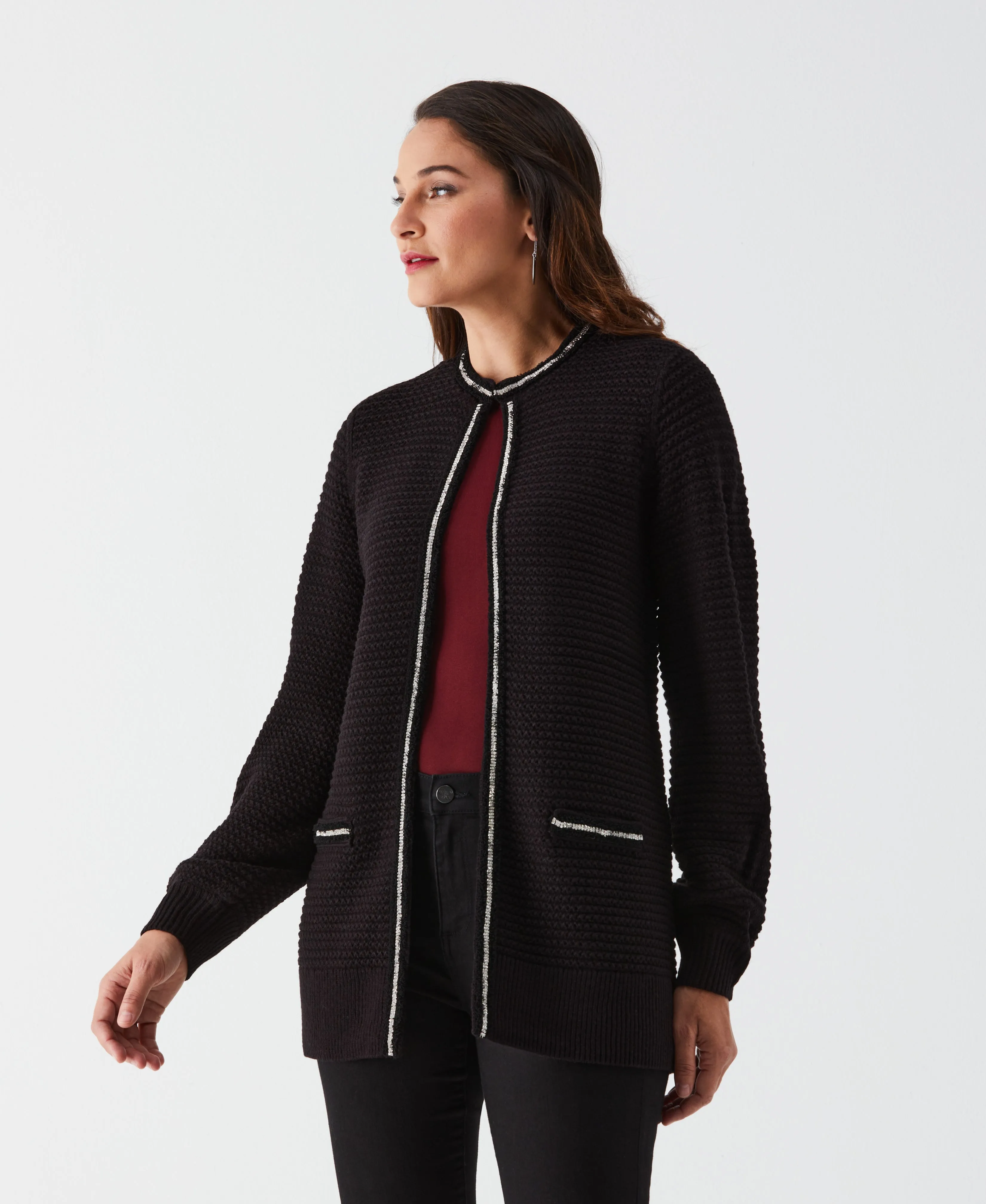 Rhinestone Trim Cardigan