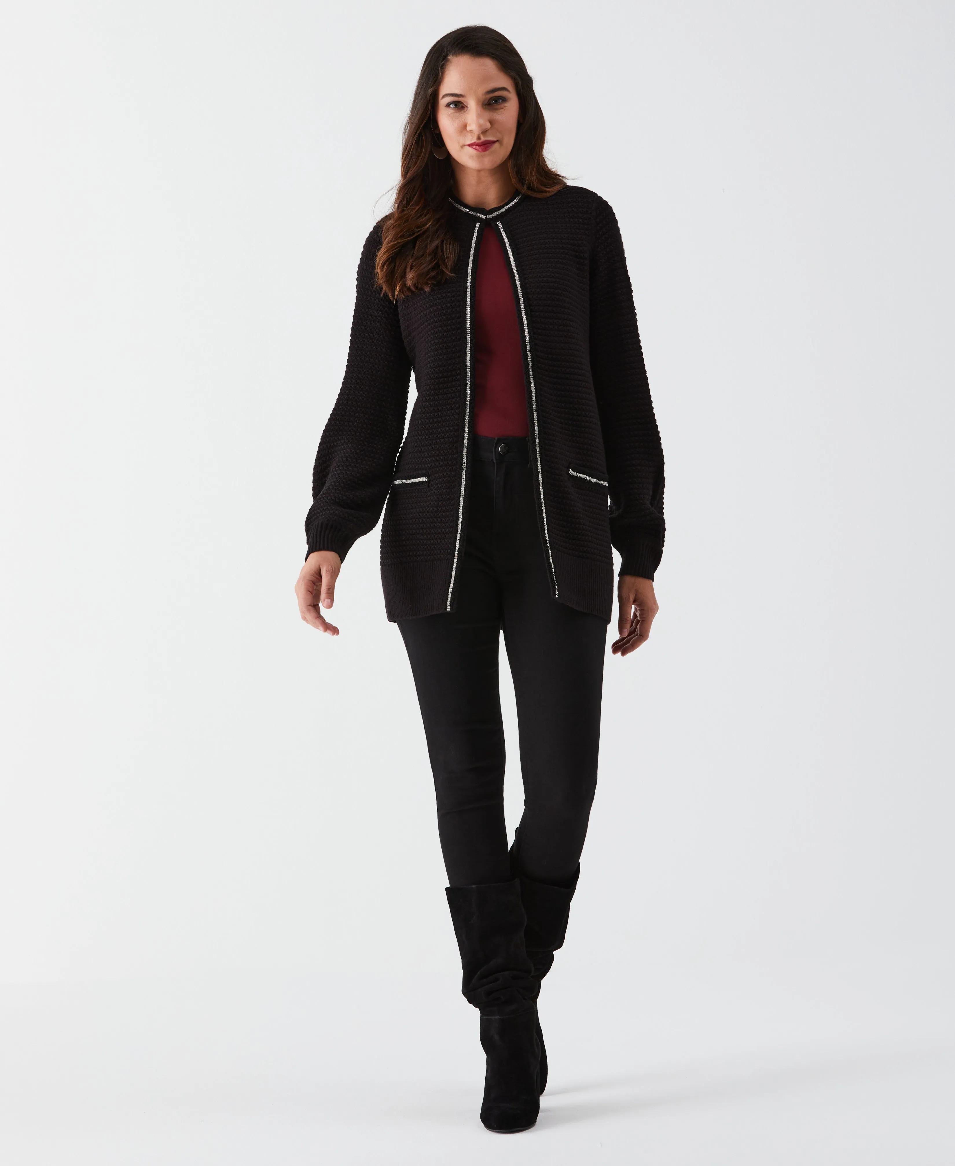 Rhinestone Trim Cardigan