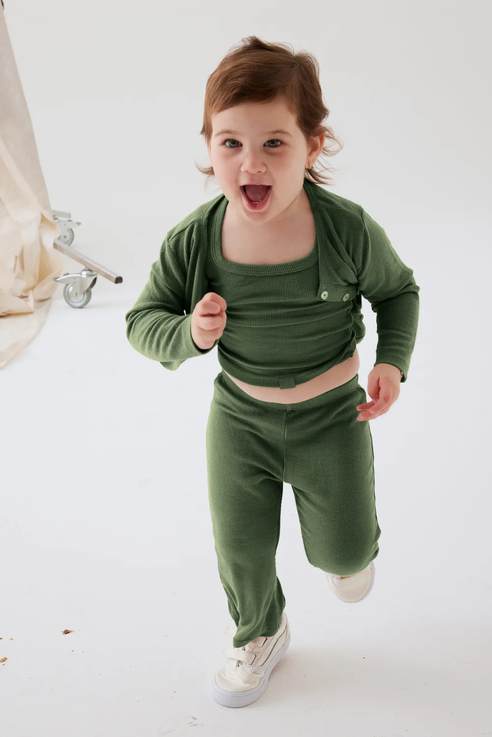 RIBBED MODAL KIDS CARDIGAN SET - ROSEMARY