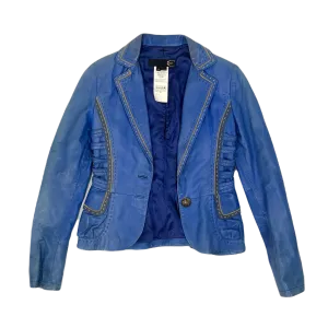 Roberto Cavalli Blue Leather Cropped Jacket 1990's