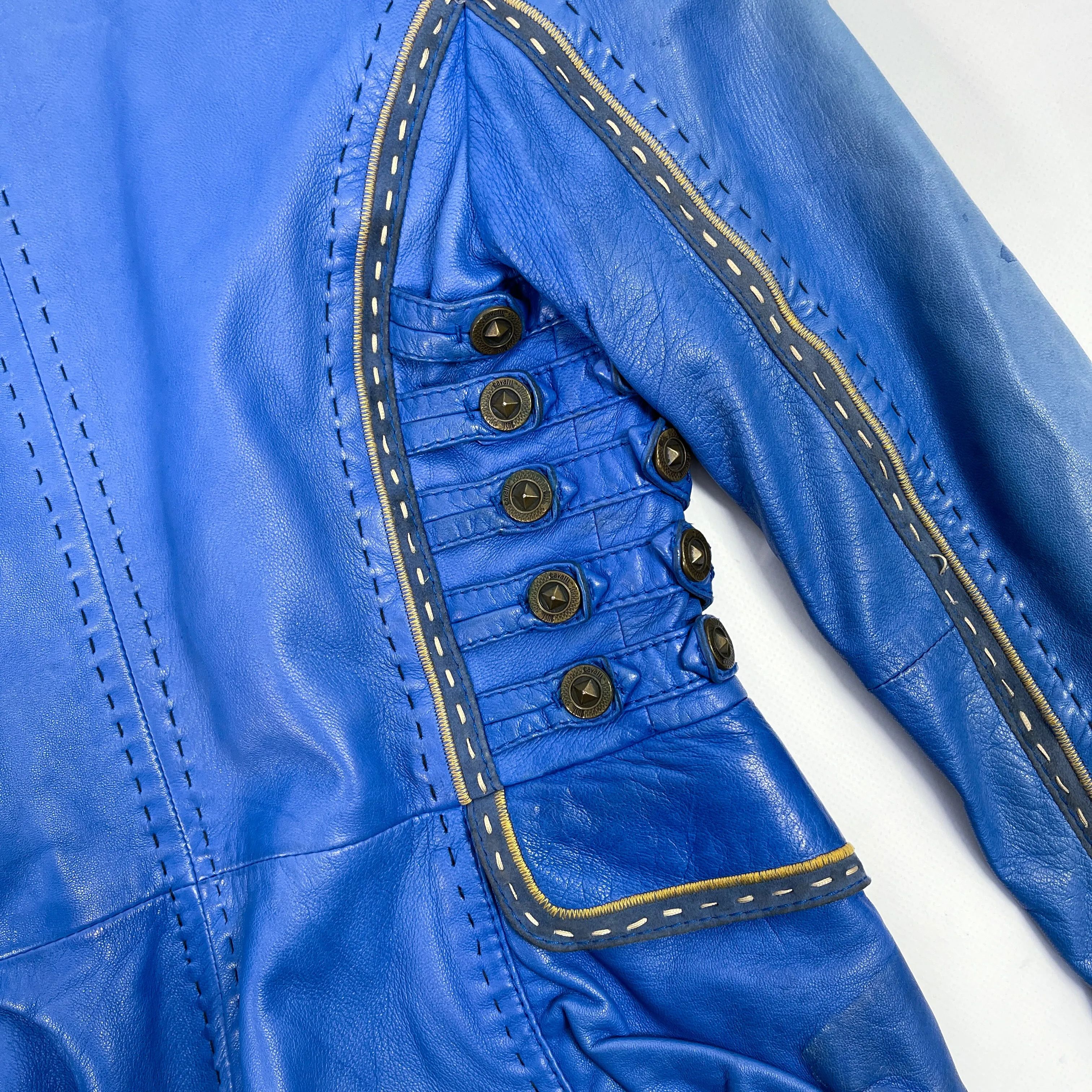Roberto Cavalli Blue Leather Cropped Jacket 1990's