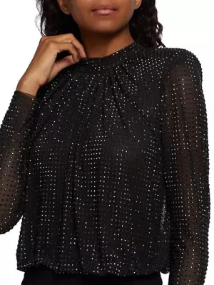 Self-Portrait Studded Rhinestone Mesh Top