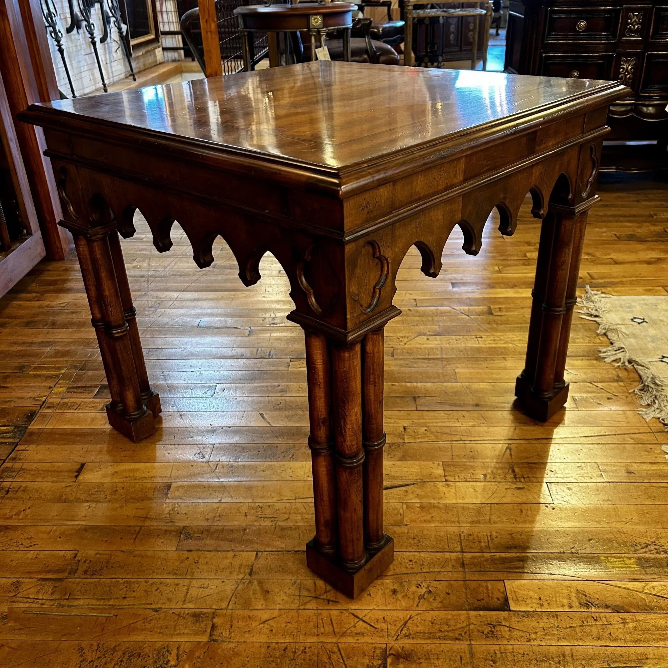 Side Table, Solid Wood with Ornate Carving, Square