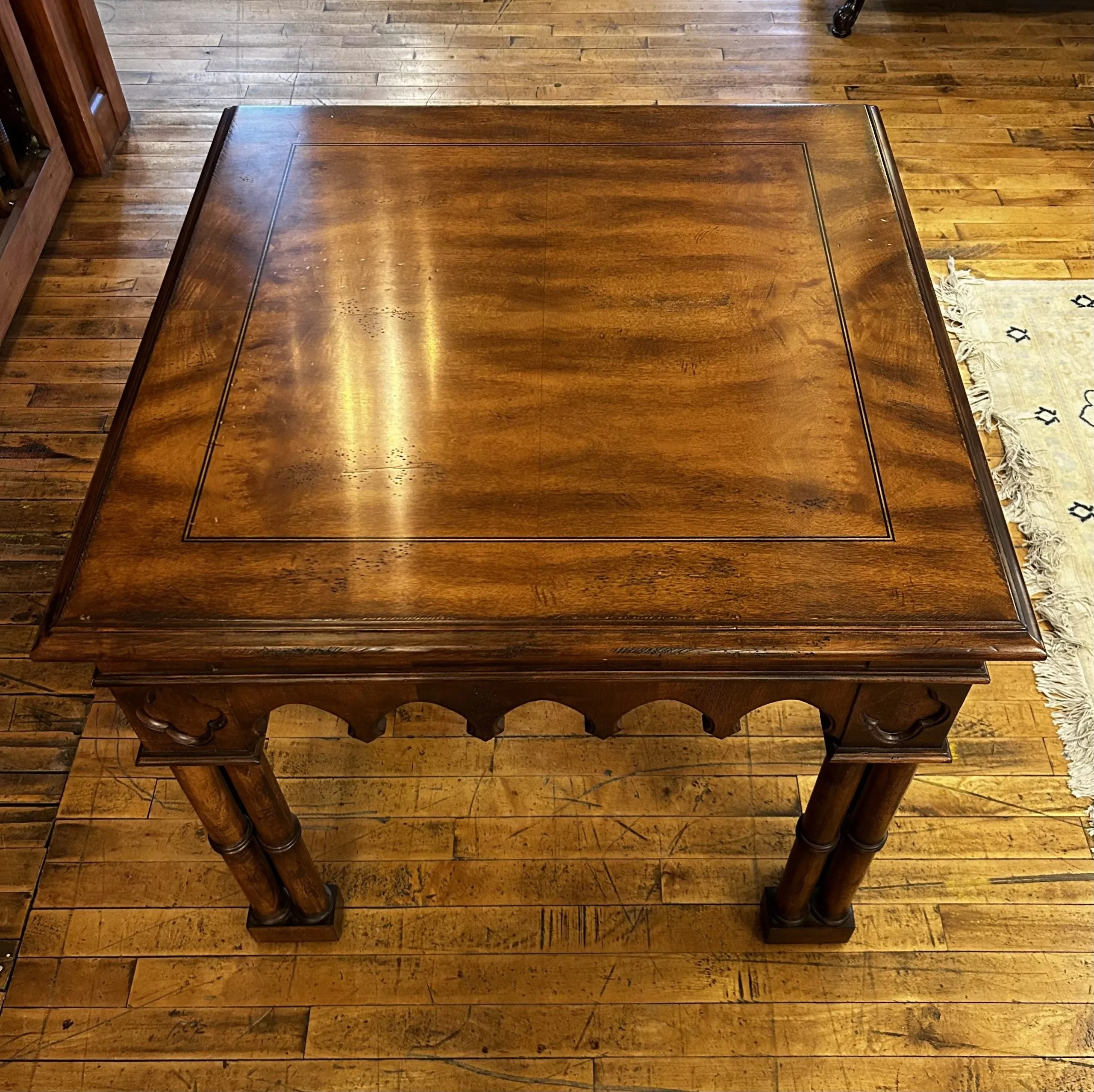 Side Table, Solid Wood with Ornate Carving, Square