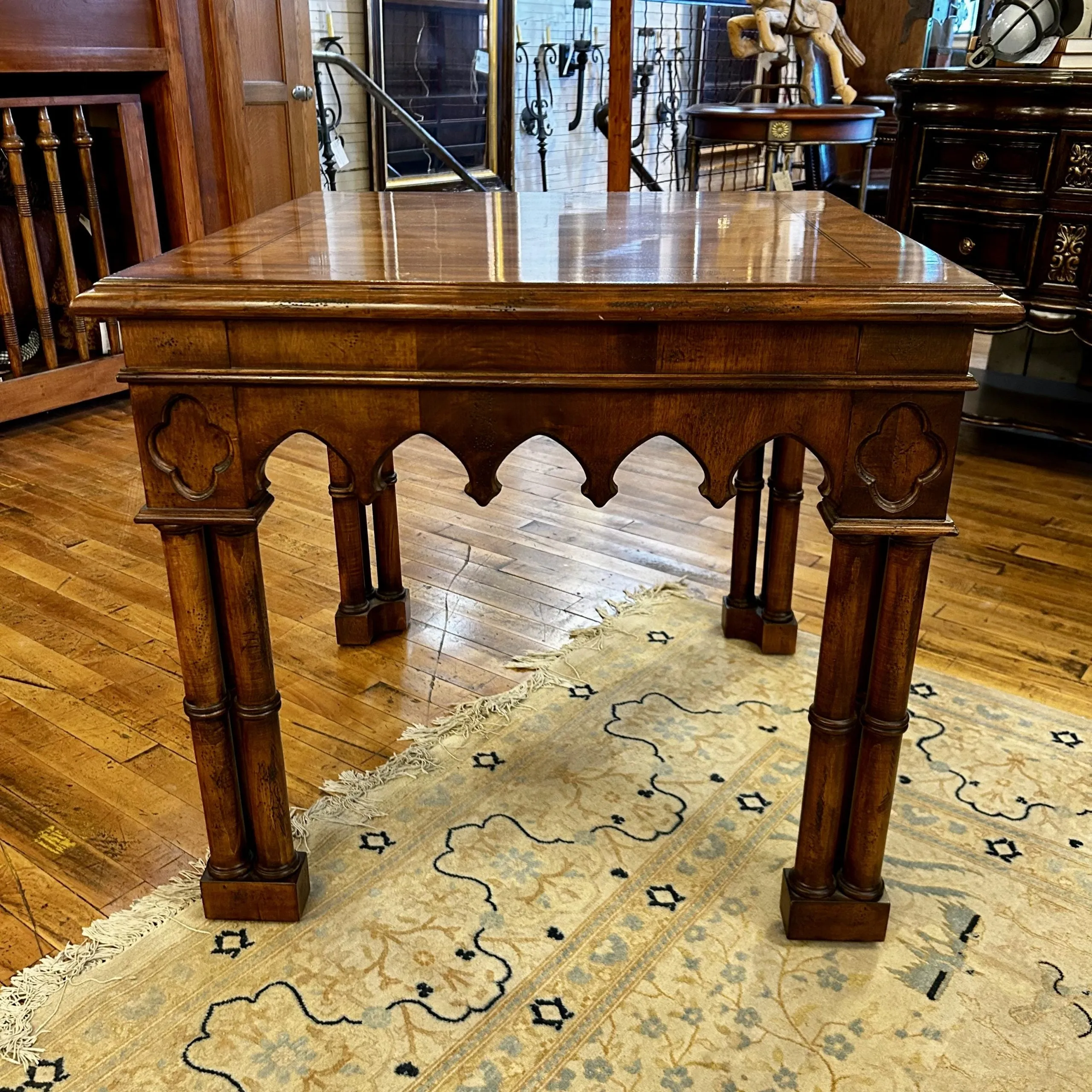 Side Table, Solid Wood with Ornate Carving, Square