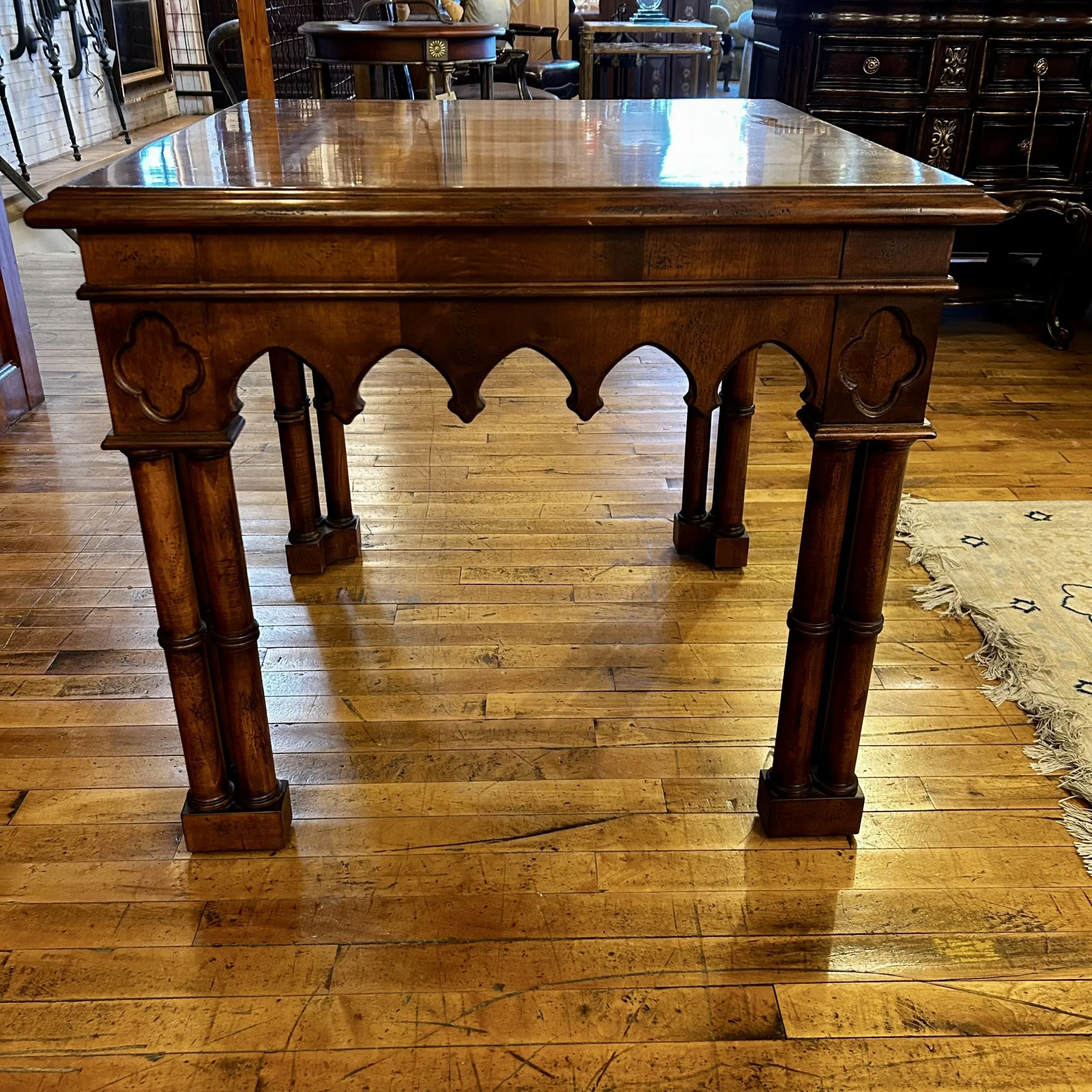 Side Table, Solid Wood with Ornate Carving, Square