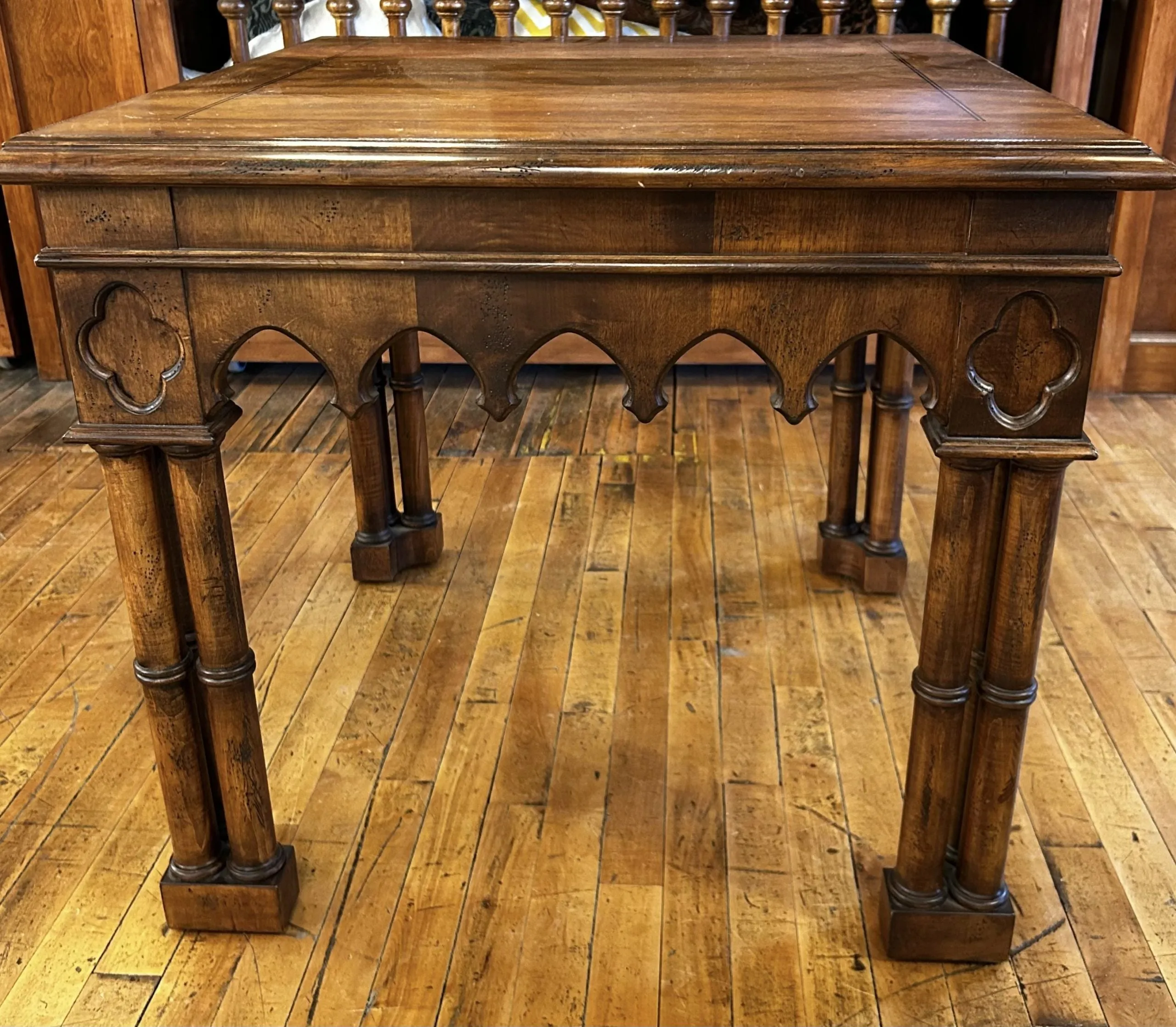 Side Table, Solid Wood with Ornate Carving, Square