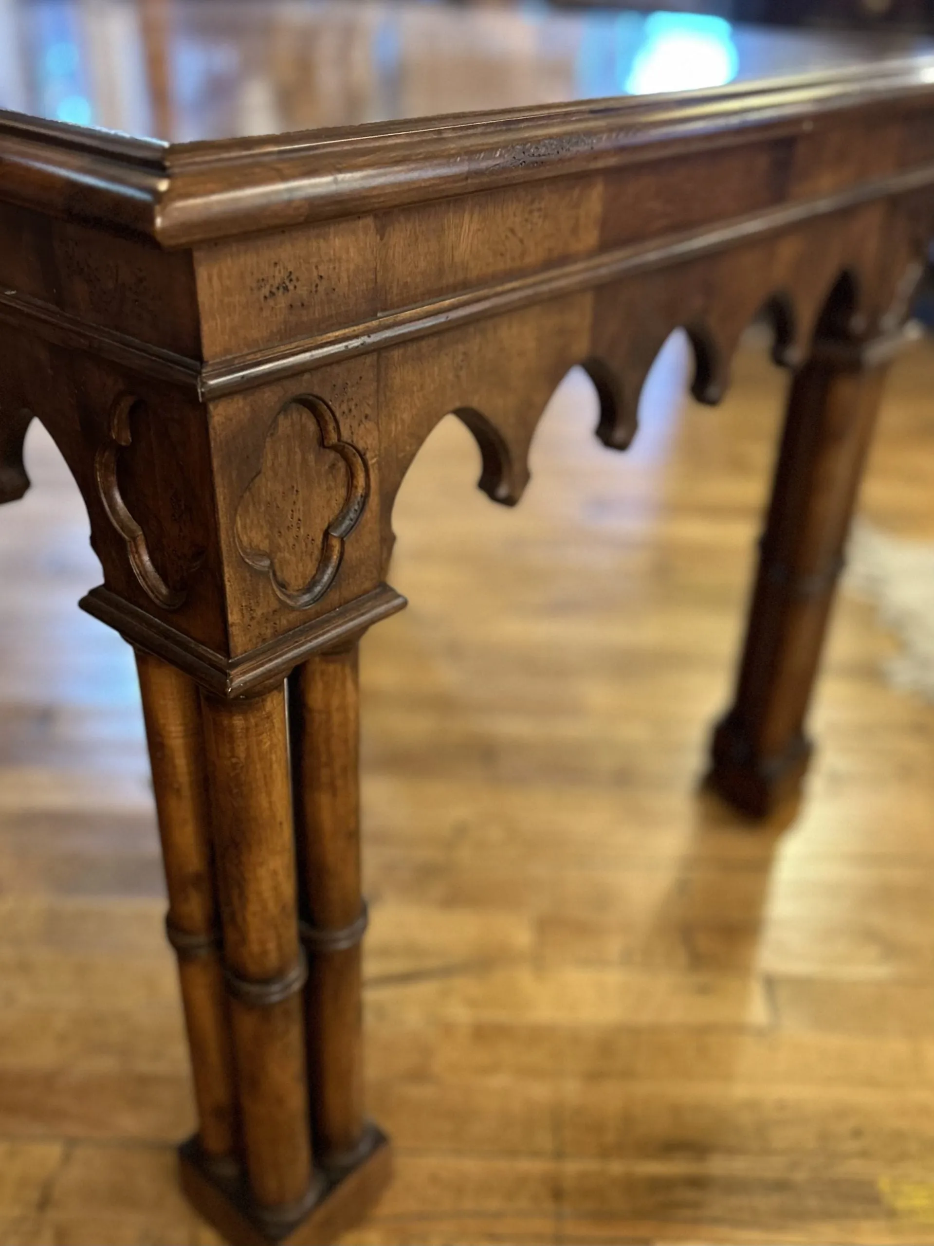 Side Table, Solid Wood with Ornate Carving, Square