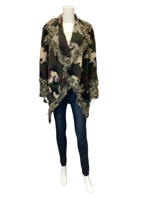 Simone Chang Womans Cardigan Open Front Camo Size: 6