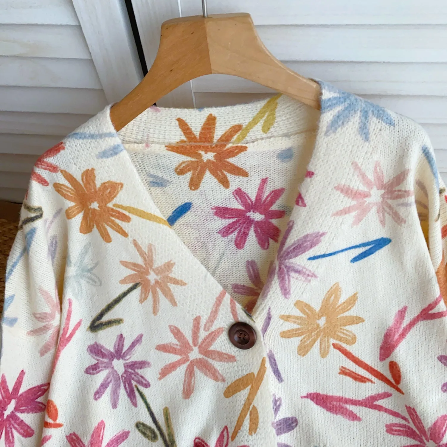 Single-breasted Floral Printed Cardigan