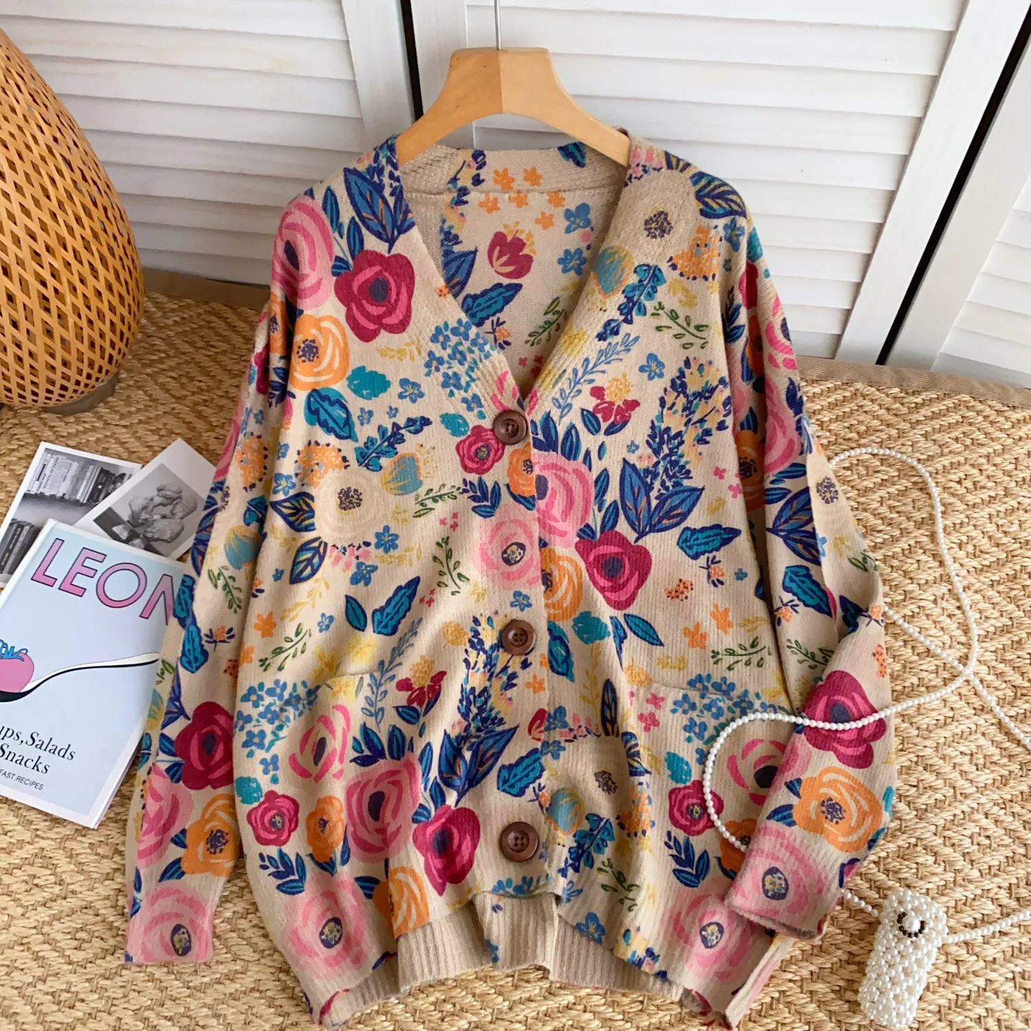 Single-breasted Floral Printed Cardigan