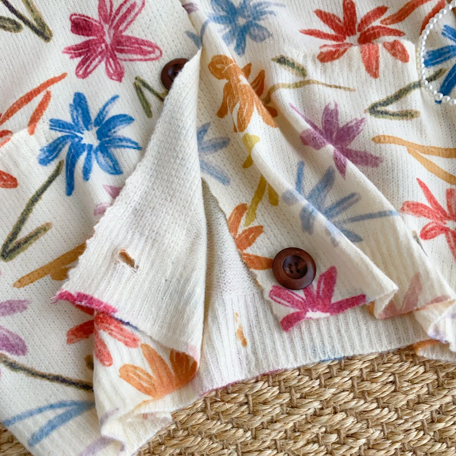 Single-breasted Floral Printed Cardigan