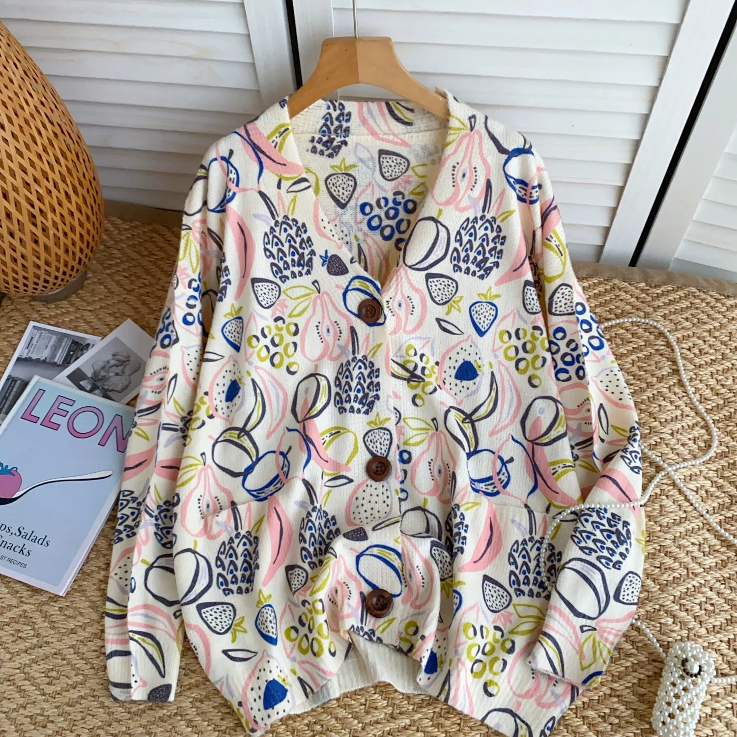 Single-breasted Floral Printed Cardigan