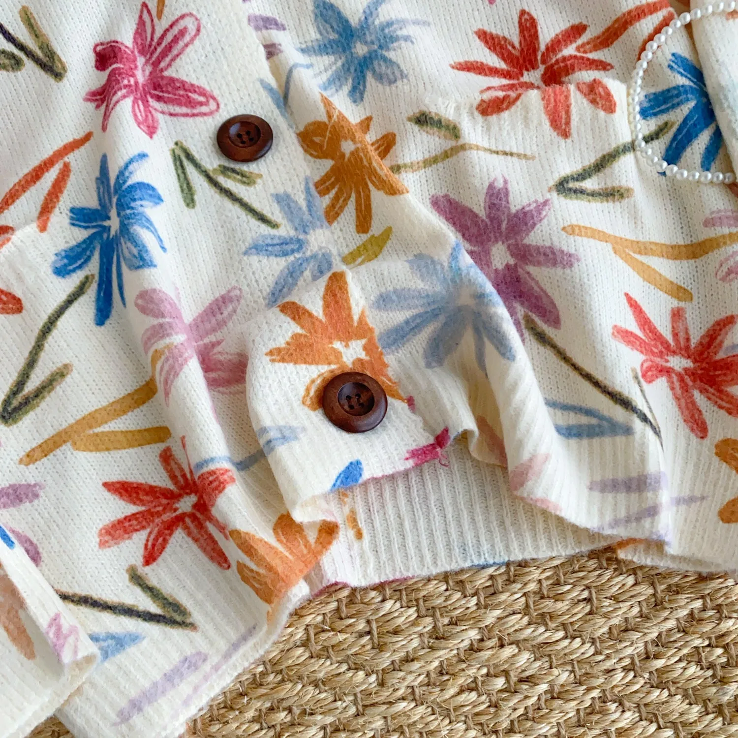 Single-breasted Floral Printed Cardigan