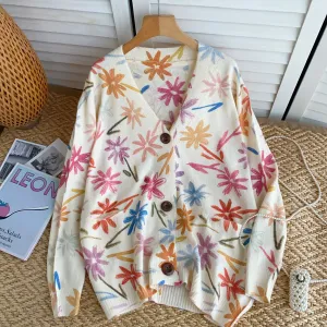Single-breasted Floral Printed Cardigan