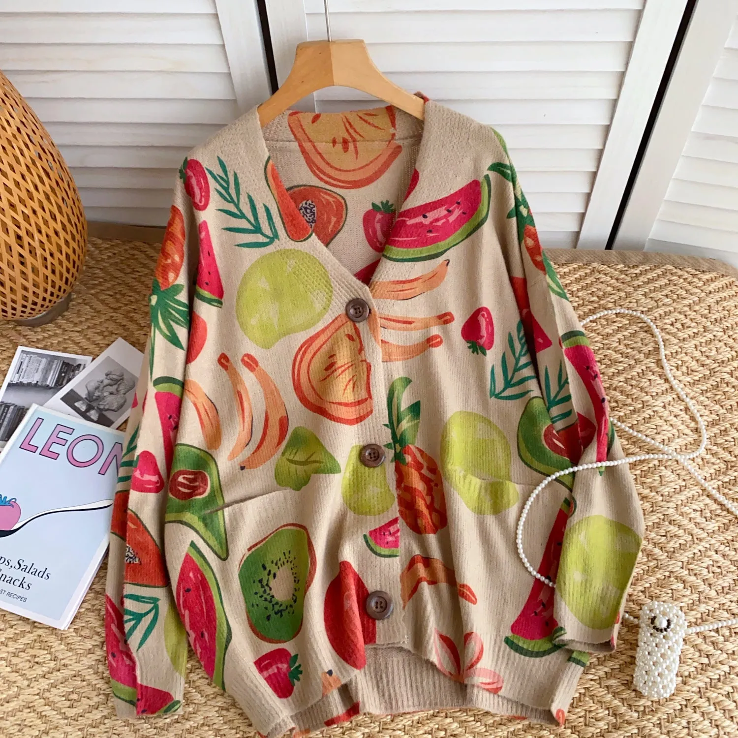 Single-breasted Floral Printed Cardigan