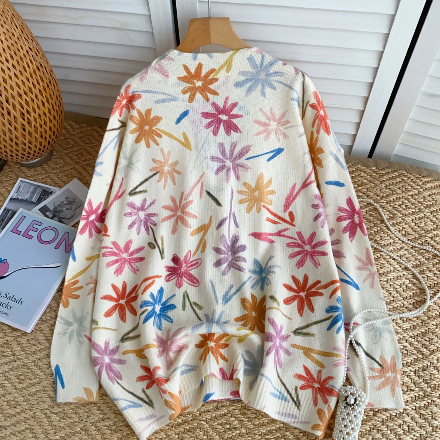 Single-breasted Floral Printed Cardigan