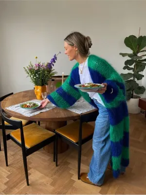 Stripe Long Stylish Fuzzy Cardigan