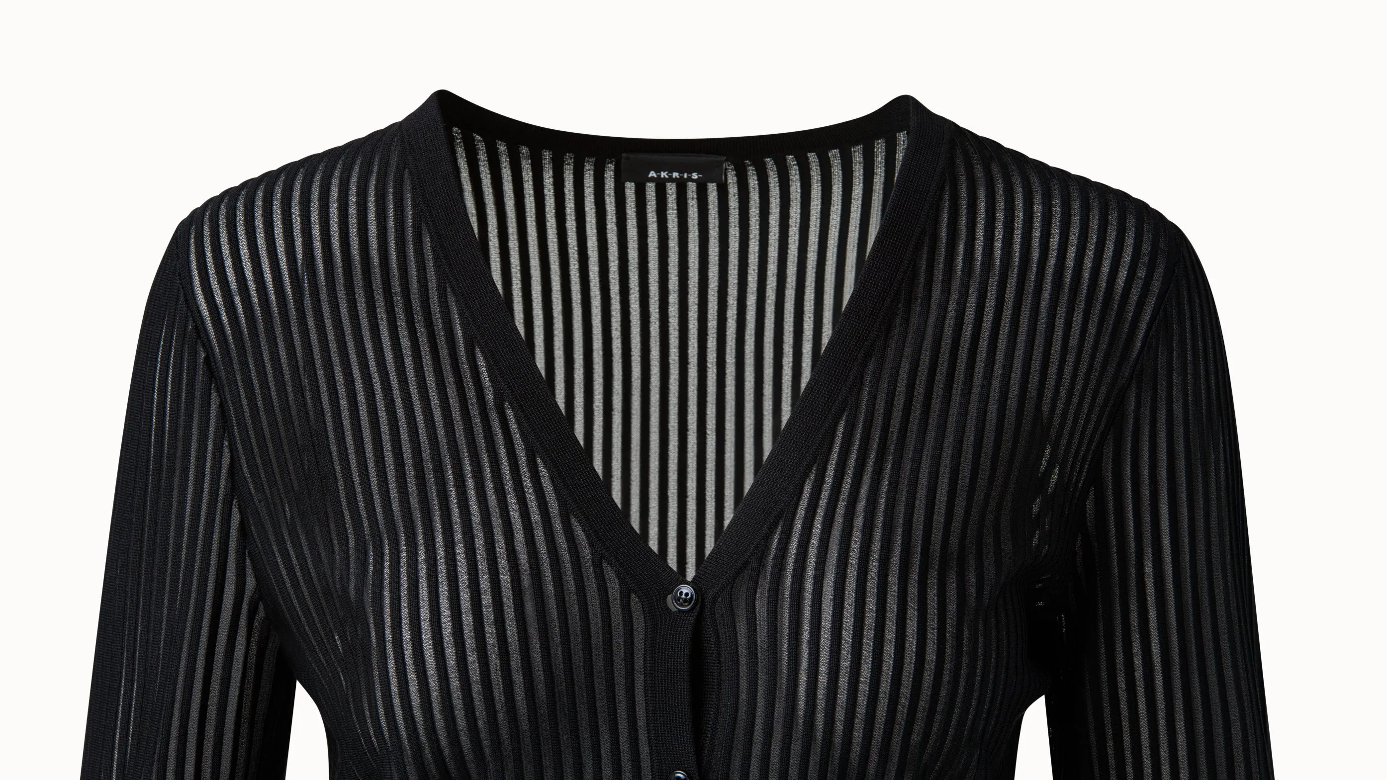 Striped Fitted V-Neck Silk Knit Cardigan