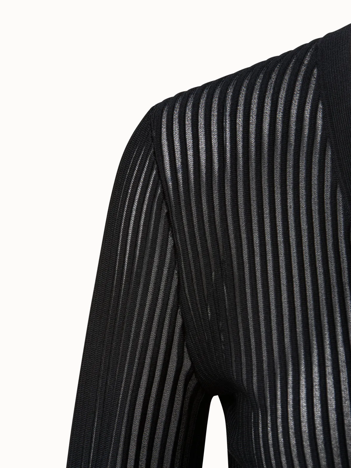 Striped Fitted V-Neck Silk Knit Cardigan