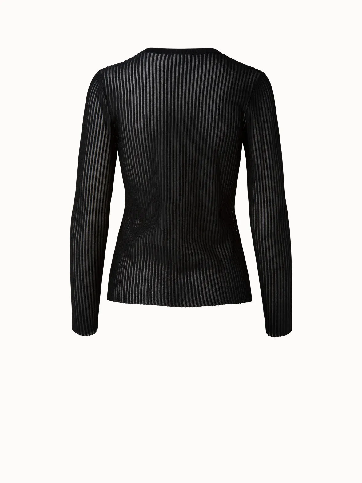 Striped Fitted V-Neck Silk Knit Cardigan