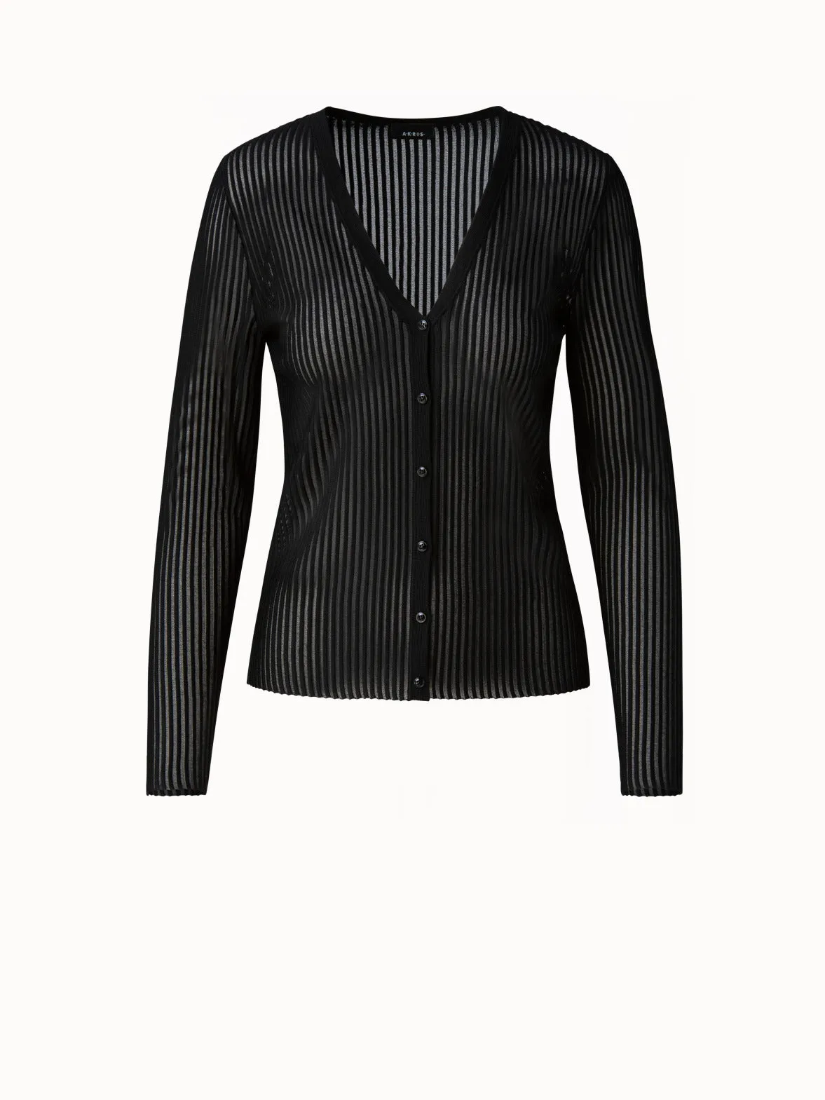 Striped Fitted V-Neck Silk Knit Cardigan