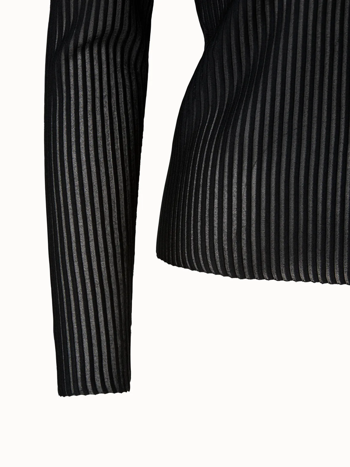 Striped Fitted V-Neck Silk Knit Cardigan