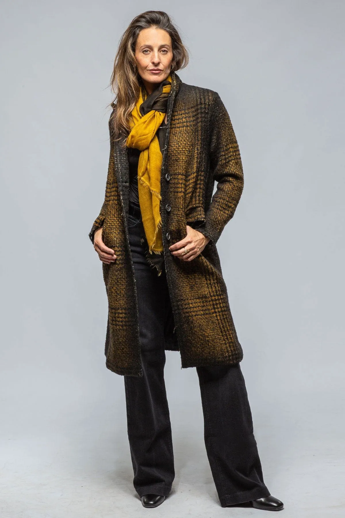 Tartan Cashmere Overcoat In Mustard/Black