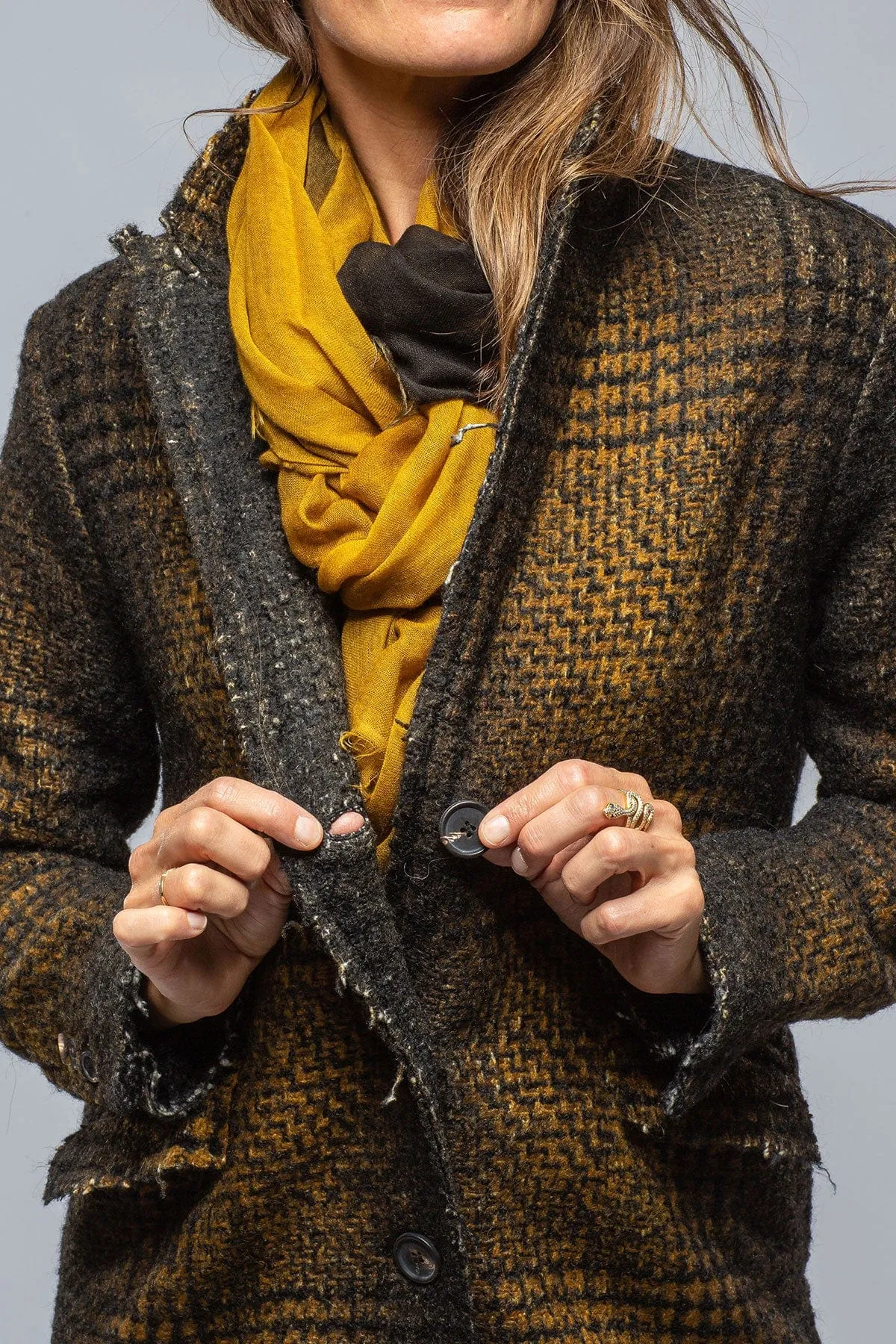 Tartan Cashmere Overcoat In Mustard/Black