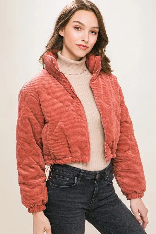 Terra Corduroy Semi-Cropped Zip Up Jacket With Pockets