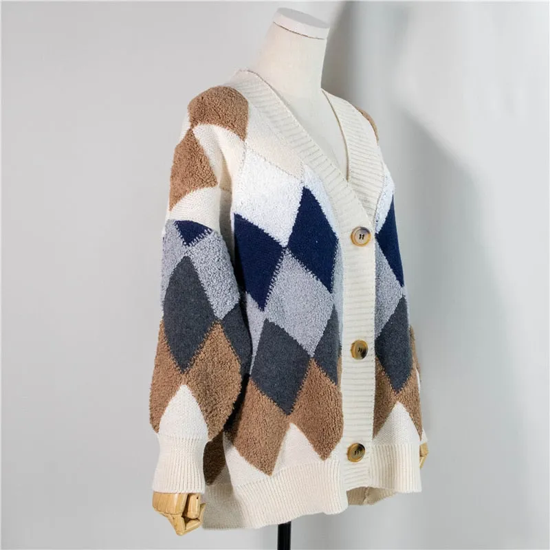 Trendy Button Puff Sleeve Cardigan Sweater - Elevate Your Style with Plaid Perfection! 🌟🧥