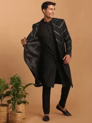VASTRAMAY Men's Black Mirror Over Coat Combo Set