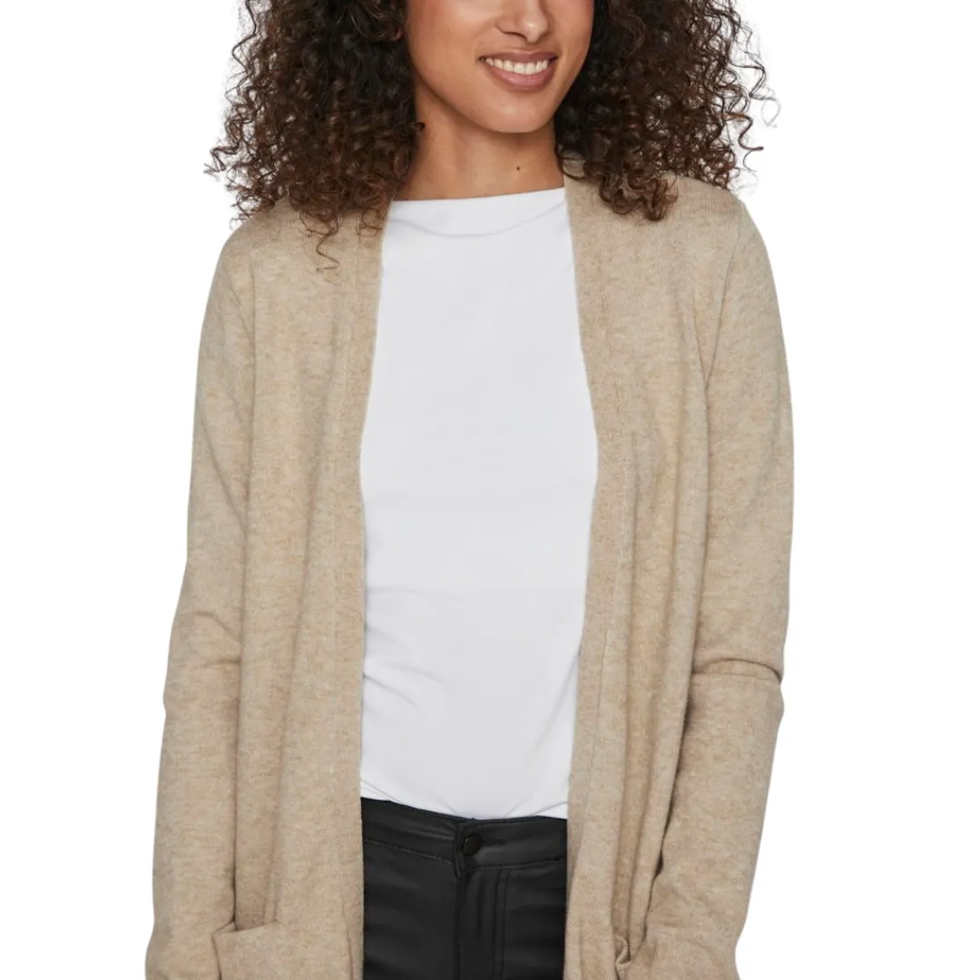 Vila Womens Ril Open LS Knit Cardigan Natural Melange