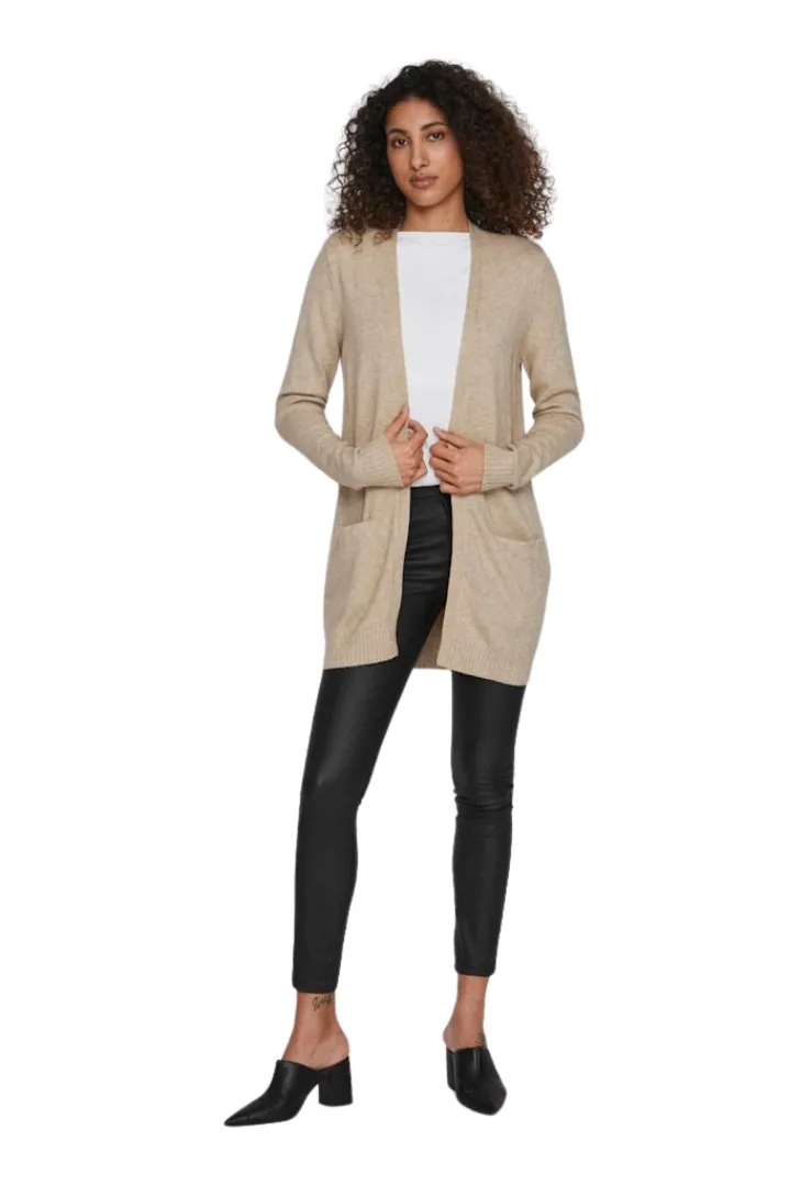 Vila Womens Ril Open LS Knit Cardigan Natural Melange