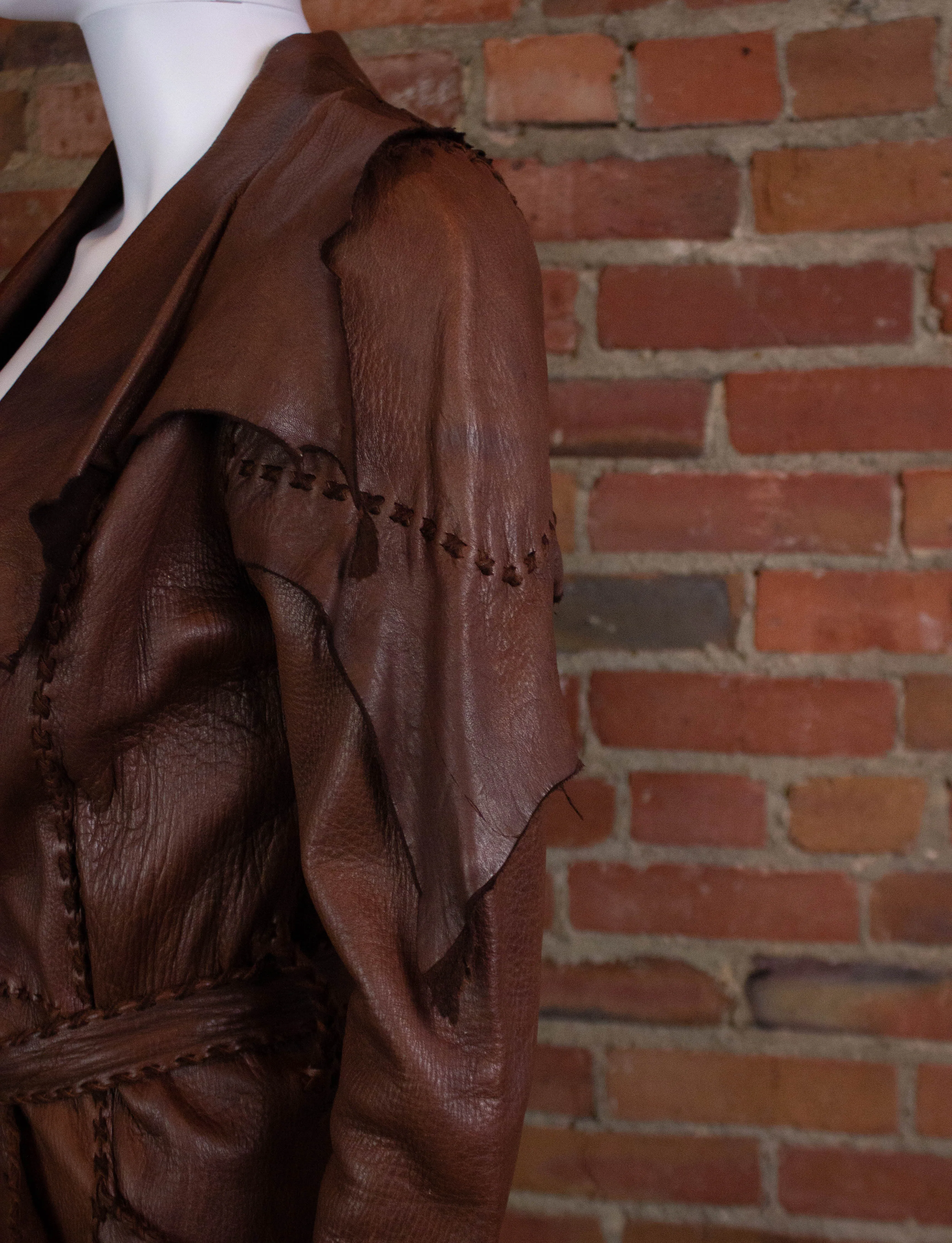 Vintage 70s Buckskin Brown Leather Coat Small
