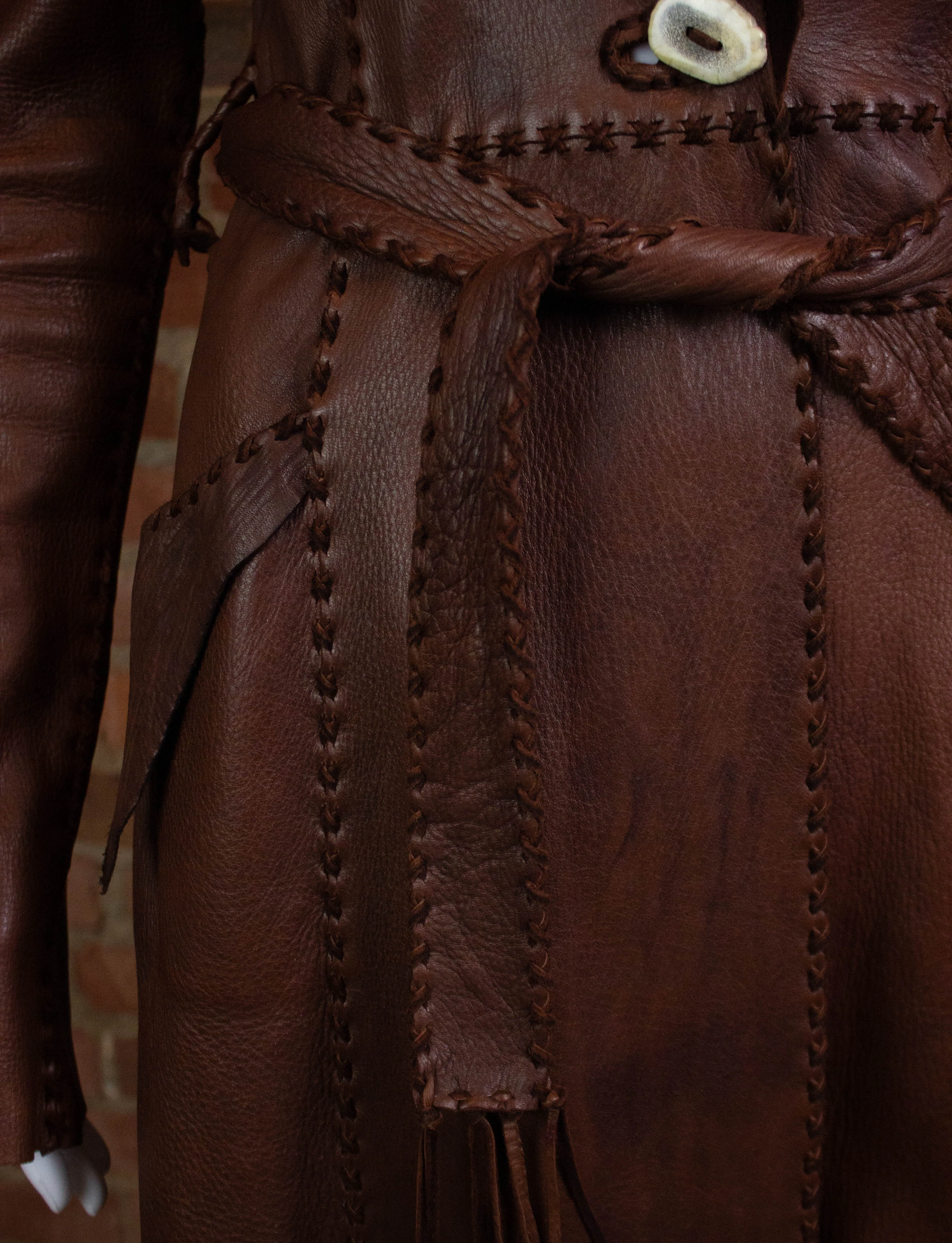 Vintage 70s Buckskin Brown Leather Coat Small
