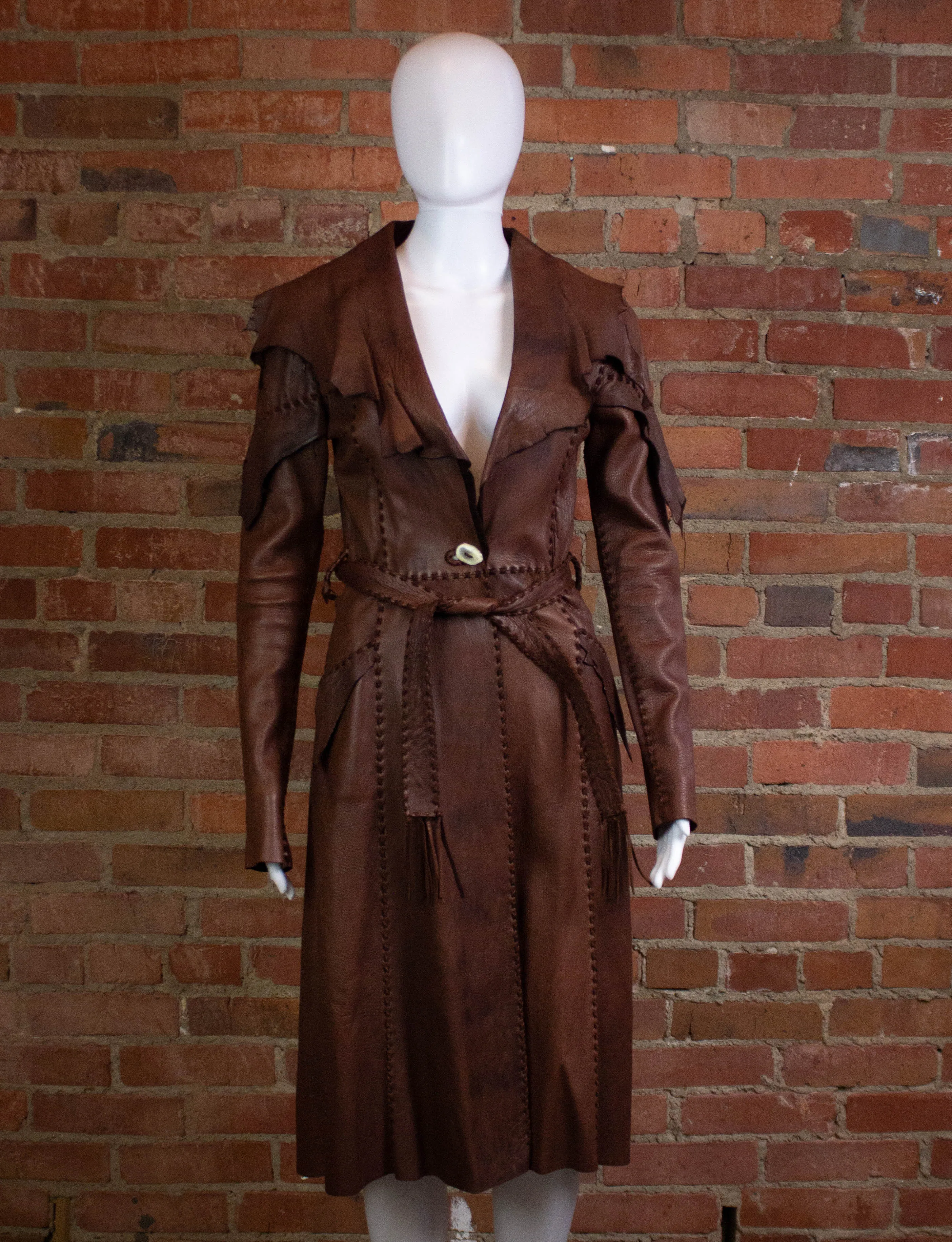 Vintage 70s Buckskin Brown Leather Coat Small