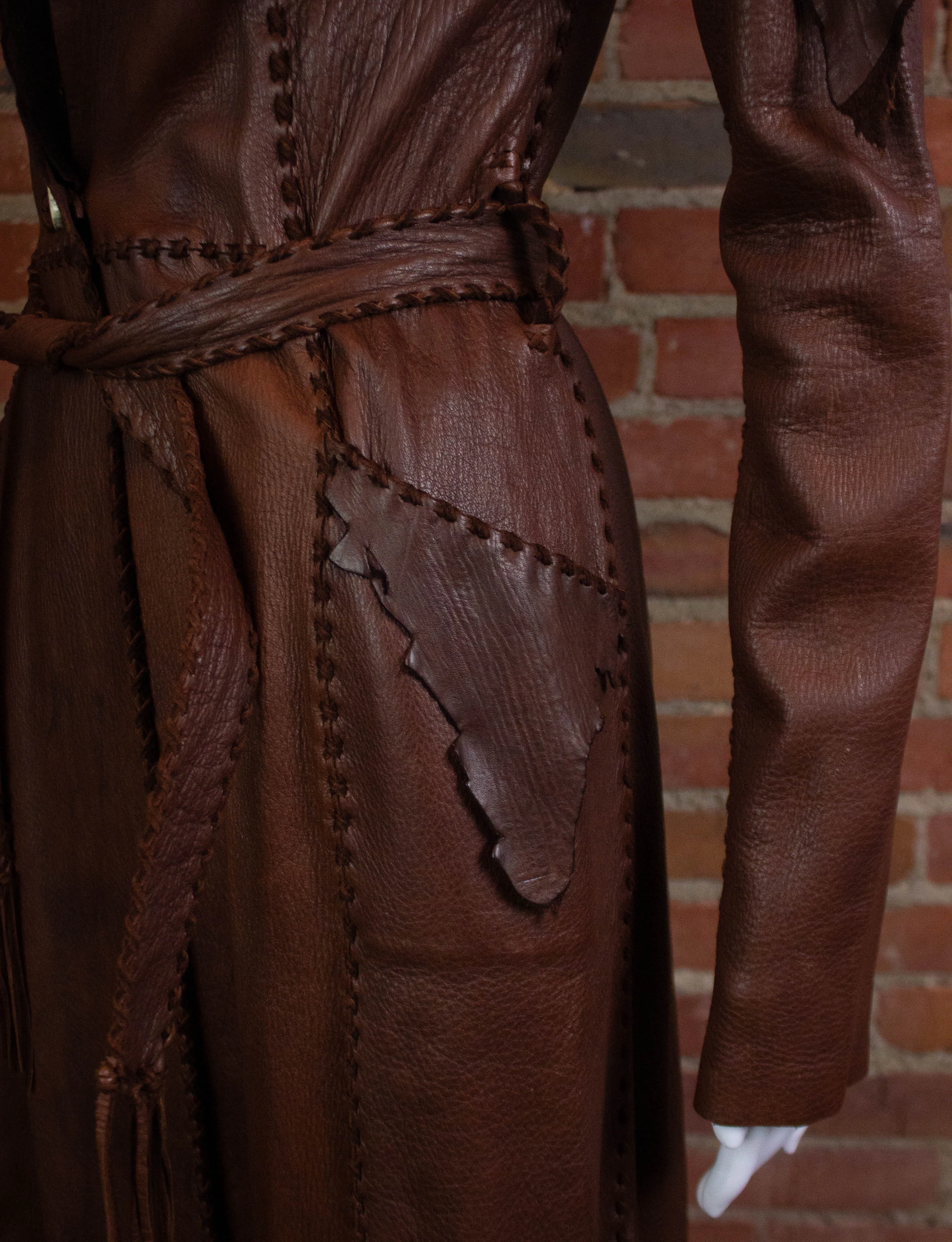 Vintage 70s Buckskin Brown Leather Coat Small