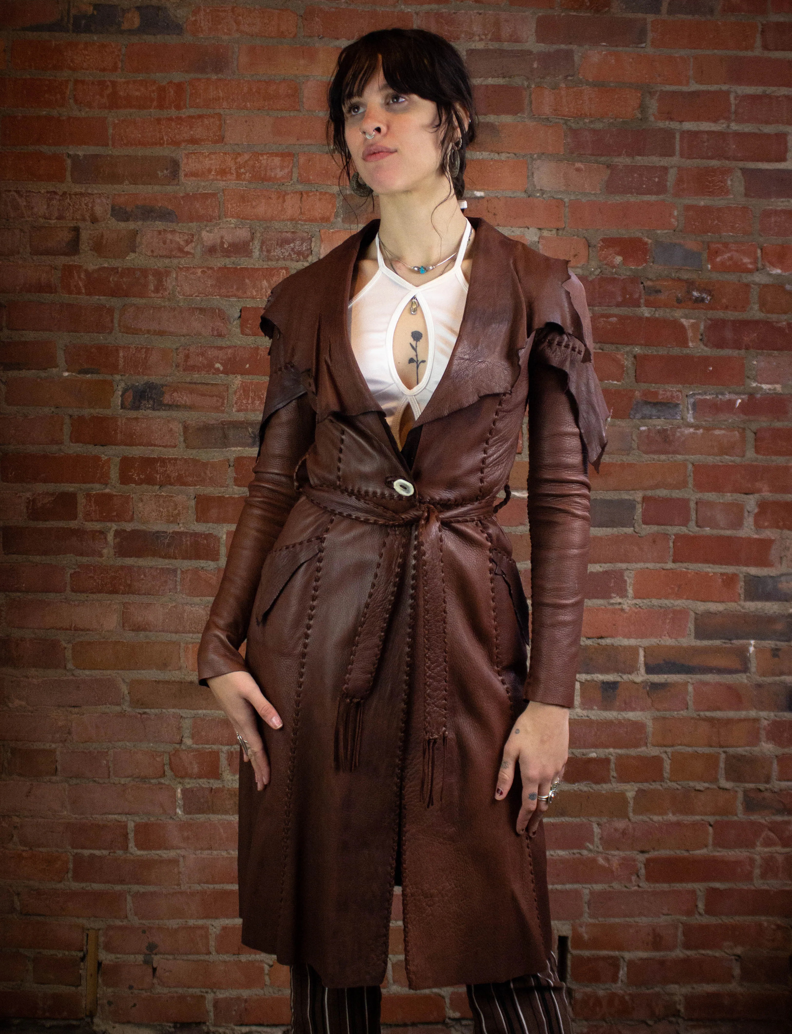 Vintage 70s Buckskin Brown Leather Coat Small